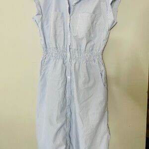 Monteau Light Blue and White Striped Blouse